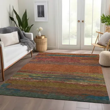 3' X 5' Terra Cotta Abstract Washable Indoor Outdoor Area Rug