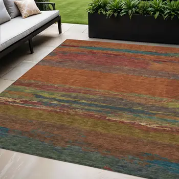 5' X 8' Terra Cotta Abstract Washable Indoor Outdoor Area Rug