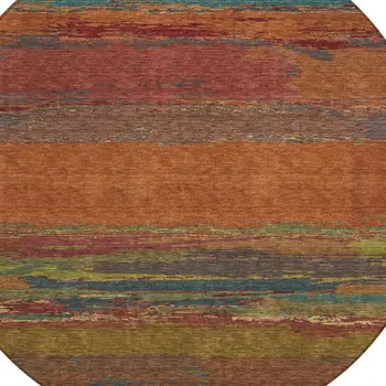 8' Terra Cotta Round Abstract Washable Indoor Outdoor Area Rug