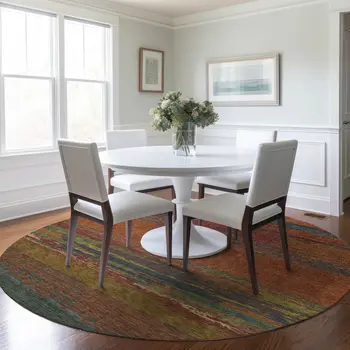 8' Terra Cotta Round Abstract Washable Indoor Outdoor Area Rug