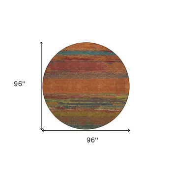 8' Terra Cotta Round Abstract Washable Indoor Outdoor Area Rug