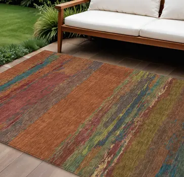 8' X 10' Terra Cotta Abstract Washable Indoor Outdoor Area Rug