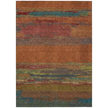 8' X 10' Terra Cotta Abstract Washable Indoor Outdoor Area Rug
