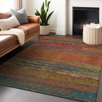 8' X 10' Terra Cotta Abstract Washable Indoor Outdoor Area Rug
