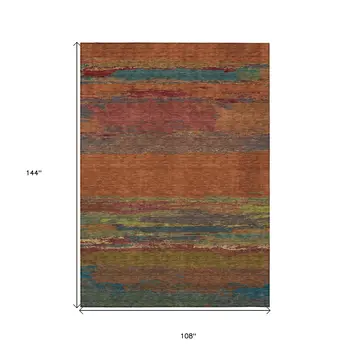 9' X 12' Terra Cotta Abstract Washable Indoor Outdoor Area Rug