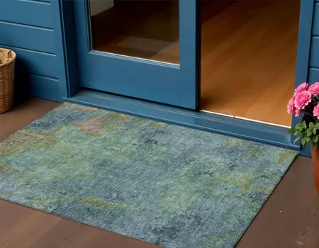 3' X 5' Blue Abstract Washable Indoor Outdoor Area Rug