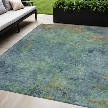 5' X 8' Blue Abstract Washable Indoor Outdoor Area Rug