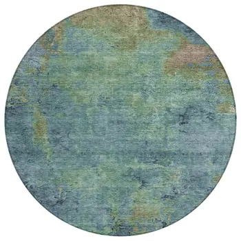 8' Blue Round Abstract Washable Indoor Outdoor Area Rug