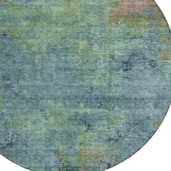 8' Blue Round Abstract Washable Indoor Outdoor Area Rug