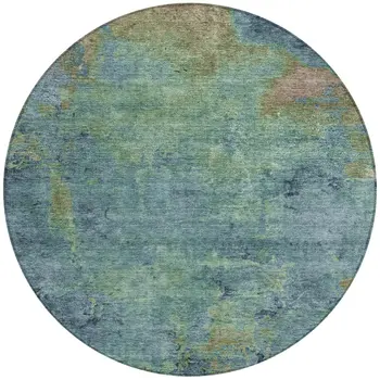 8' Blue Round Abstract Washable Indoor Outdoor Area Rug