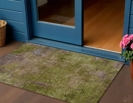 3' X 5' Green Abstract Washable Indoor Outdoor Area Rug