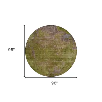 8' Green Round Abstract Washable Indoor Outdoor Area Rug