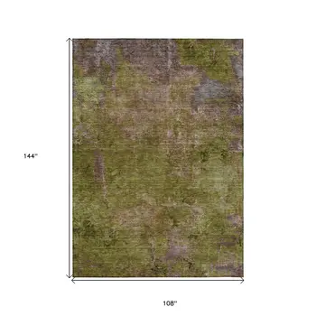 9' X 12' Green Abstract Washable Indoor Outdoor Area Rug