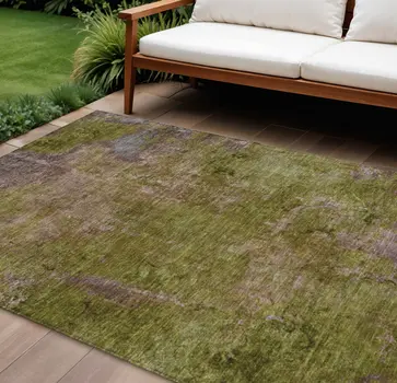 9' X 12' Green Abstract Washable Indoor Outdoor Area Rug