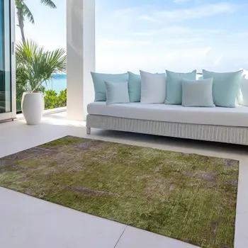9' X 12' Green Abstract Washable Indoor Outdoor Area Rug
