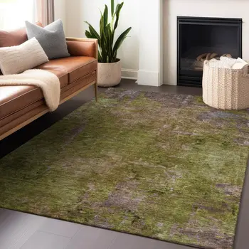 9' X 12' Green Abstract Washable Indoor Outdoor Area Rug