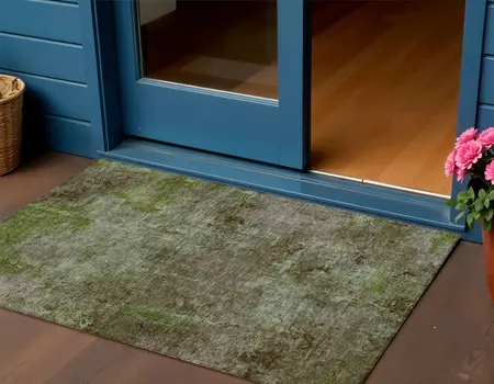 3' X 5' Brown Abstract Washable Indoor Outdoor Area Rug