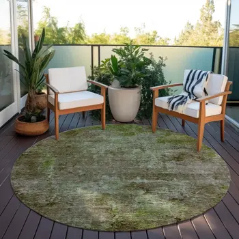 8' Brown Round Abstract Washable Indoor Outdoor Area Rug
