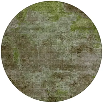 8' Brown Round Abstract Washable Indoor Outdoor Area Rug