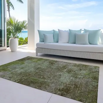 8' X 10' Brown Abstract Washable Indoor Outdoor Area Rug