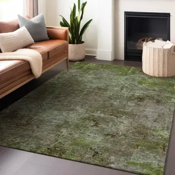 8' X 10' Brown Abstract Washable Indoor Outdoor Area Rug