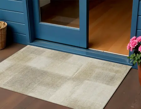 3' X 5' Taupe Geometric Washable Indoor Outdoor Area Rug
