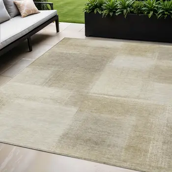5' X 8' Taupe Geometric Washable Indoor Outdoor Area Rug