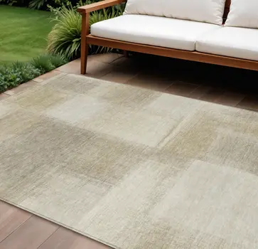 8' X 10' Taupe Geometric Washable Indoor Outdoor Area Rug