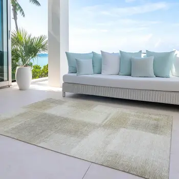 8' X 10' Taupe Geometric Washable Indoor Outdoor Area Rug