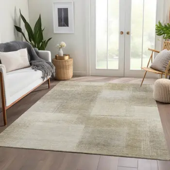 9' X 12' Taupe Geometric Washable Indoor Outdoor Area Rug