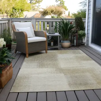 9' X 12' Taupe Geometric Washable Indoor Outdoor Area Rug