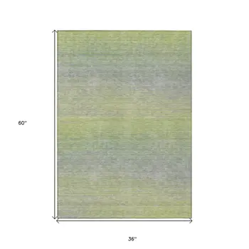 3' X 5' Artichoke Green Striped Washable Indoor Outdoor Area Rug
