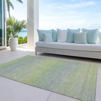 3' X 5' Artichoke Green Striped Washable Indoor Outdoor Area Rug