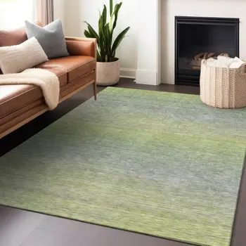3' X 5' Artichoke Green Striped Washable Indoor Outdoor Area Rug