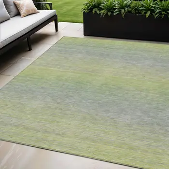 5' X 8' Artichoke Green Striped Washable Indoor Outdoor Area Rug