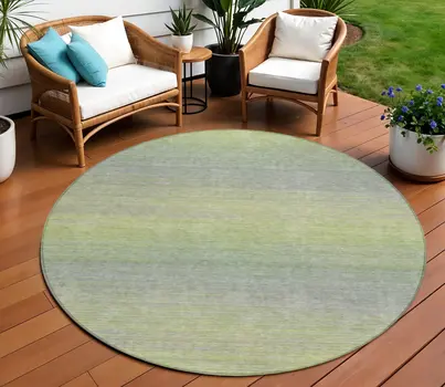 8' Artichoke Green Round Striped Washable Indoor Outdoor Area Rug