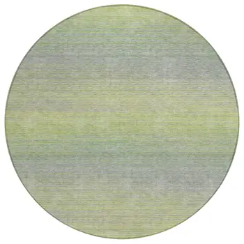 8' Artichoke Green Round Striped Washable Indoor Outdoor Area Rug