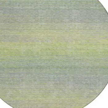8' Artichoke Green Round Striped Washable Indoor Outdoor Area Rug