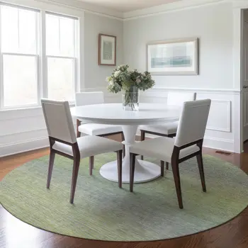 8' Artichoke Green Round Striped Washable Indoor Outdoor Area Rug