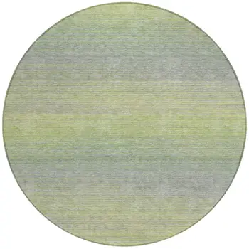 8' Artichoke Green Round Striped Washable Indoor Outdoor Area Rug