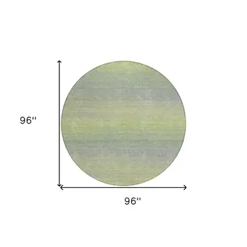 8' Artichoke Green Round Striped Washable Indoor Outdoor Area Rug