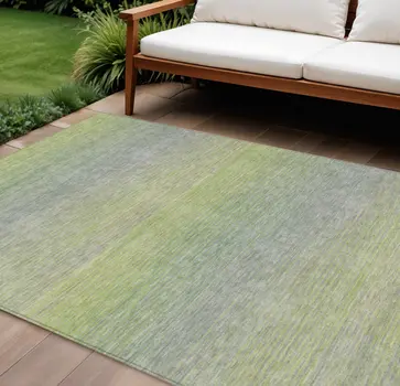 9' X 12' Artichoke Green Striped Washable Indoor Outdoor Area Rug