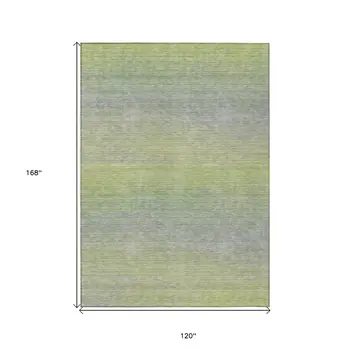 10' X 14' Artichoke Green Striped Washable Indoor Outdoor Area Rug