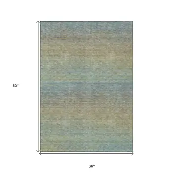 3' X 5' Blue Striped Washable Indoor Outdoor Area Rug