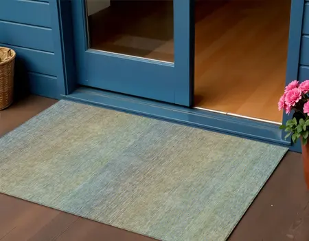 3' X 5' Blue Striped Washable Indoor Outdoor Area Rug