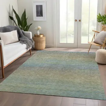 5' X 8' Blue Striped Washable Indoor Outdoor Area Rug