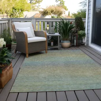 5' X 8' Blue Striped Washable Indoor Outdoor Area Rug