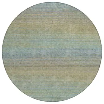 8' Blue Round Striped Washable Indoor Outdoor Area Rug