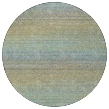 8' Blue Round Striped Washable Indoor Outdoor Area Rug