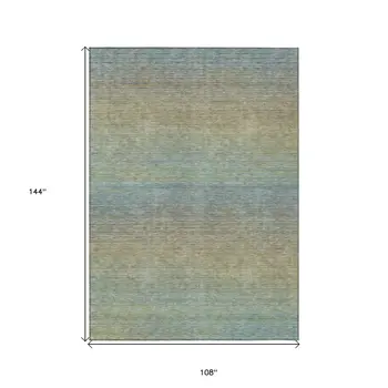 9' X 12' Blue Striped Washable Indoor Outdoor Area Rug